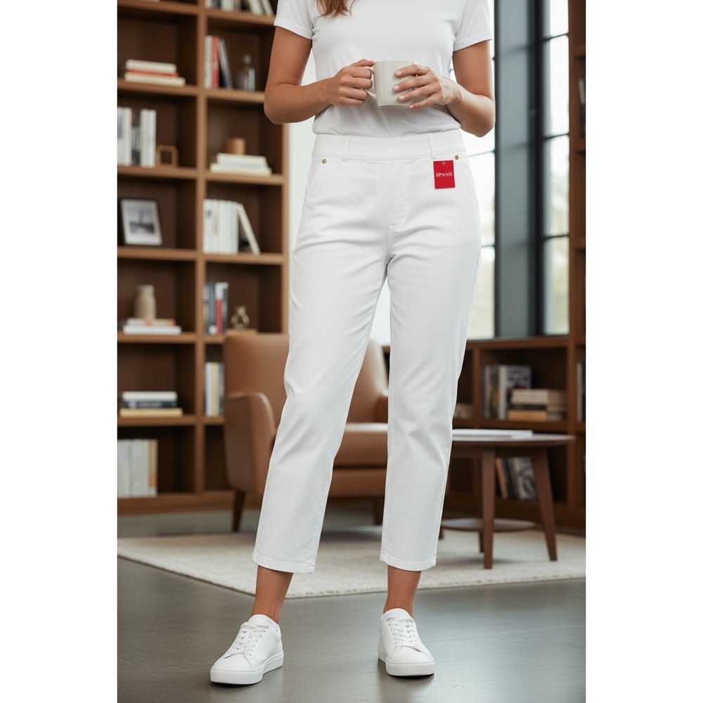 Spanx‎ White Stretch Twill Wide Leg Cropped Pants 20312R Womens Large NWT